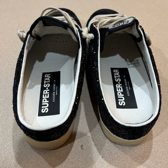 GOLDEN GOOSE Super-Star distressed glittered leather suede slip-on sneakers 41 - Picture 11 of 17